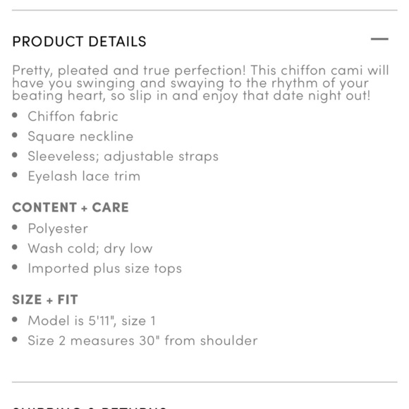 Torrid Cream Chiffon and Lace Pleated Cami Tank Top 4 - Picture 2 of 9